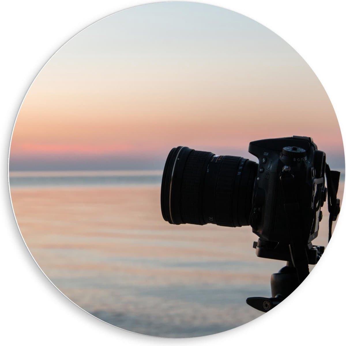 KuijsFotoprint - Schilderij - Fotocamera Met Zonsondergang - Multicolor - 80 X 80 Cm