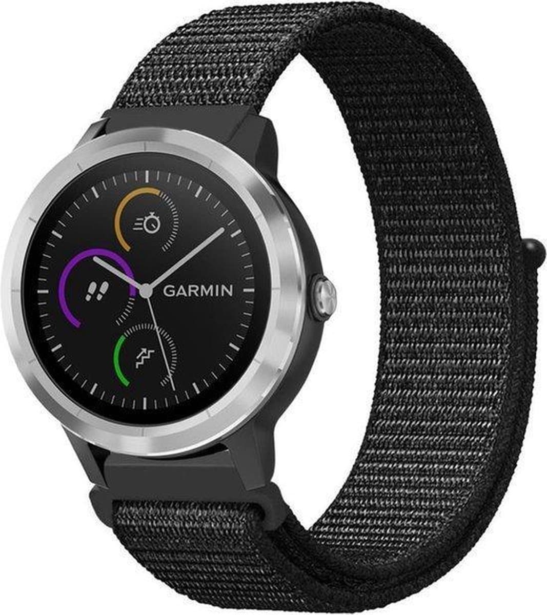 Nylon Bandje - Zwart - Geschikt voor Garmin Vivoactive 3 - Forerunner 645 - Vivomove HR - Bandbreedte 20mm