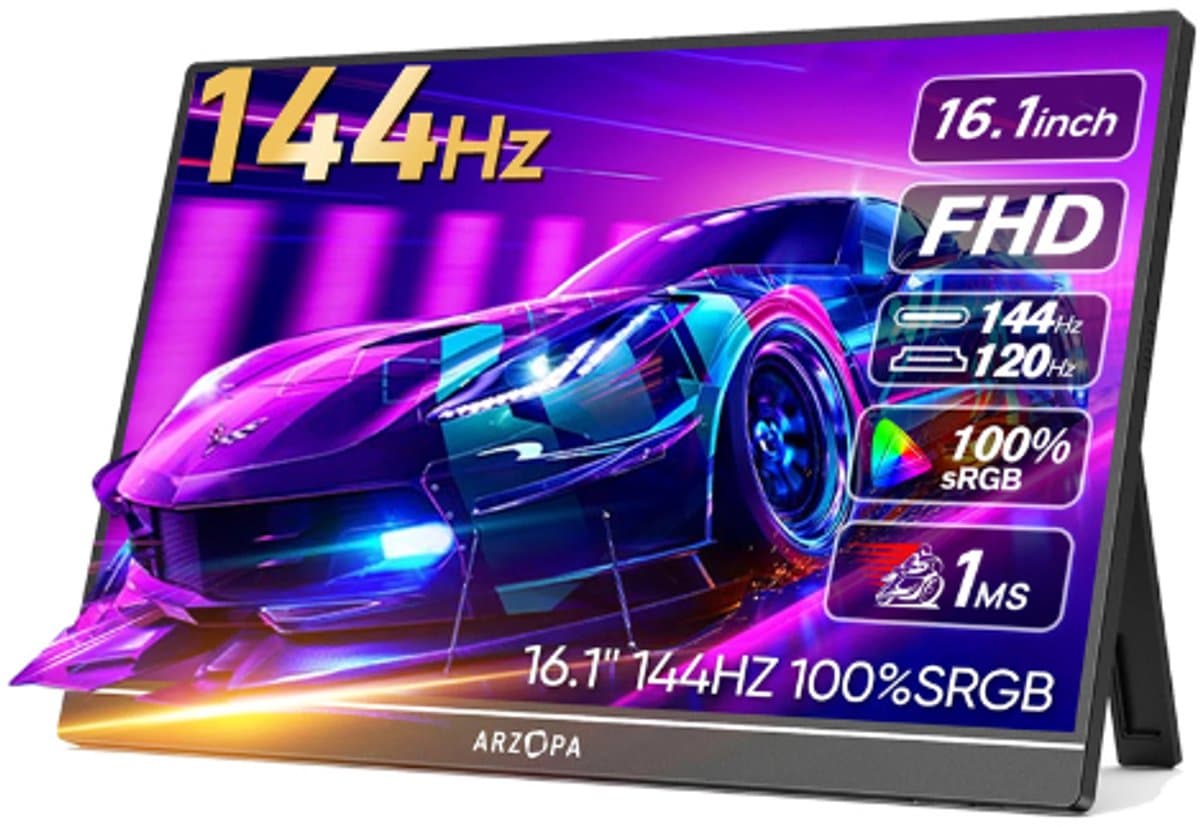 Portable Monitor – 16,1 inch – 144Hz – Full HD IPS 1080P – USB-C & HDMI – 100% sRGB – 300 cd/m² – Extern Scherm – 780g