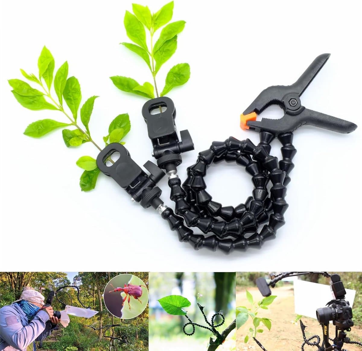 Dubbele Macro Arm 60 cm voor Camera - 360° Draaibare Verstelbare Clip voor Insecten en Bloemenfotografie