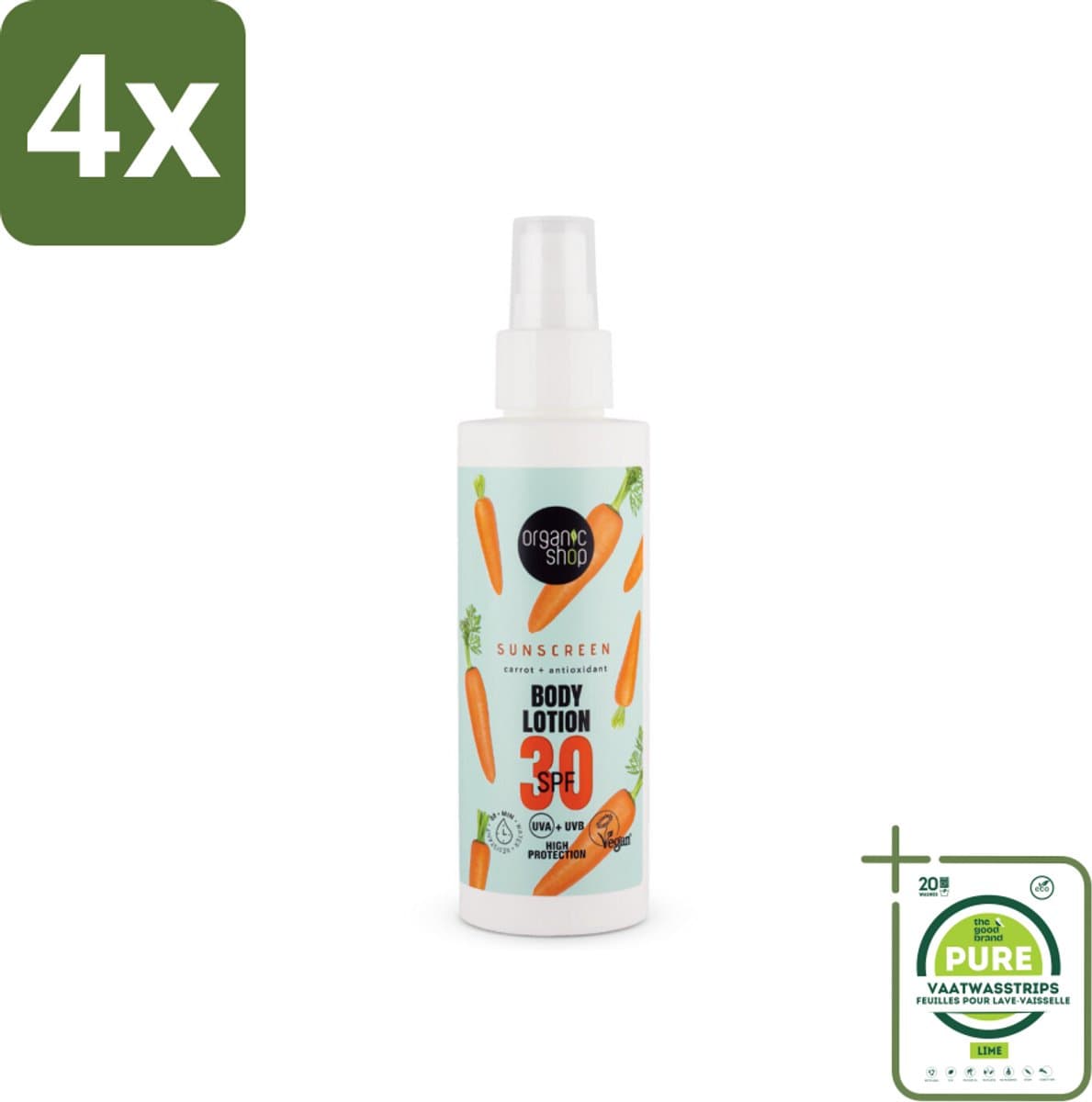 Organic Shop - Zonnebrandcrème SPF 30 - Bescherming tegen de Zon - 150 ml - Voordeelverpakking - 4 stuks - Zonnebrand - Zonnebescherming