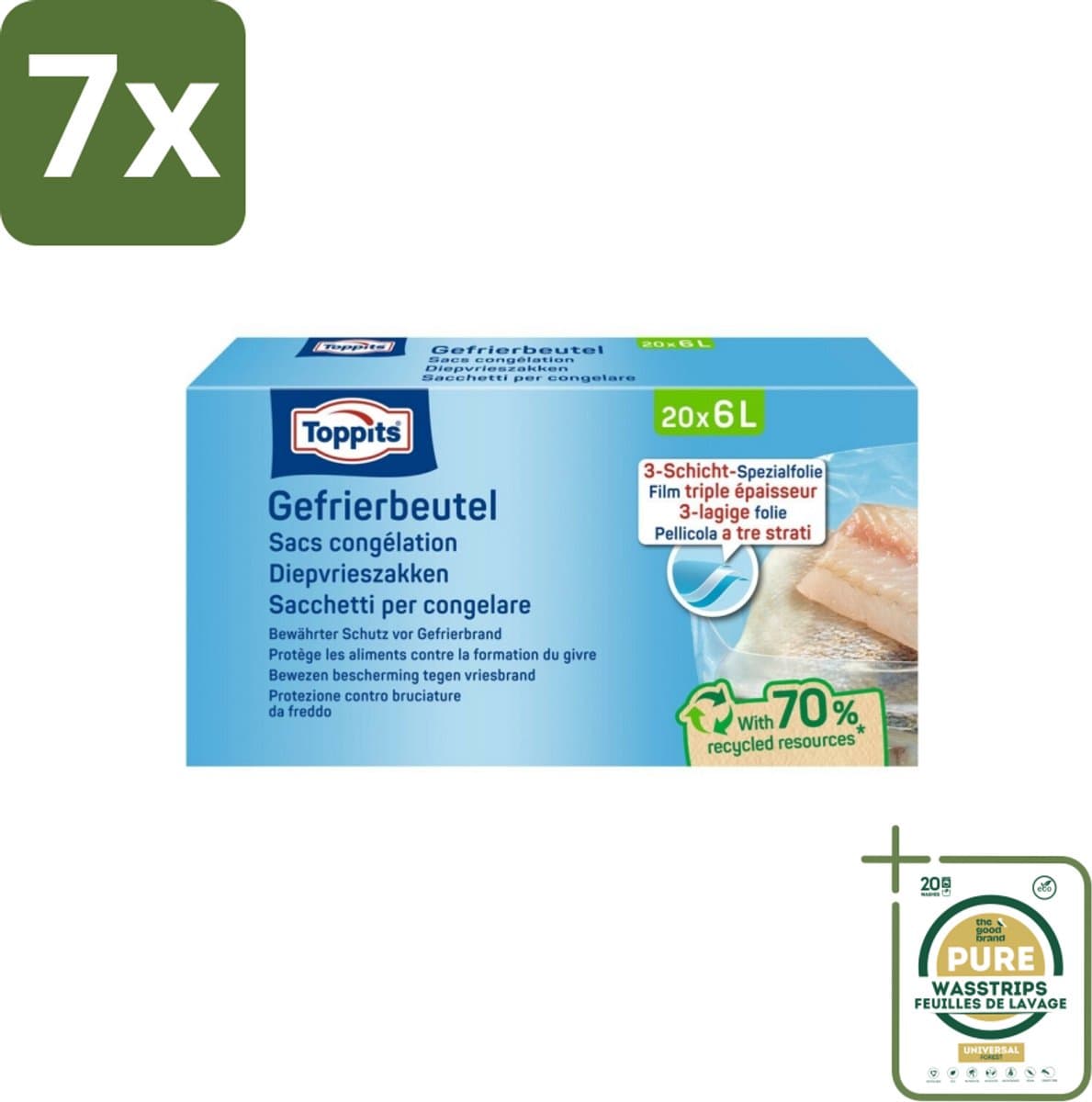 7 x Toppits – Diepvrieszakken – 6 Liter – 20 Zakjes - Grootverpakking - Koffie - Koffiezetapparaat - Koffiezetapparaat