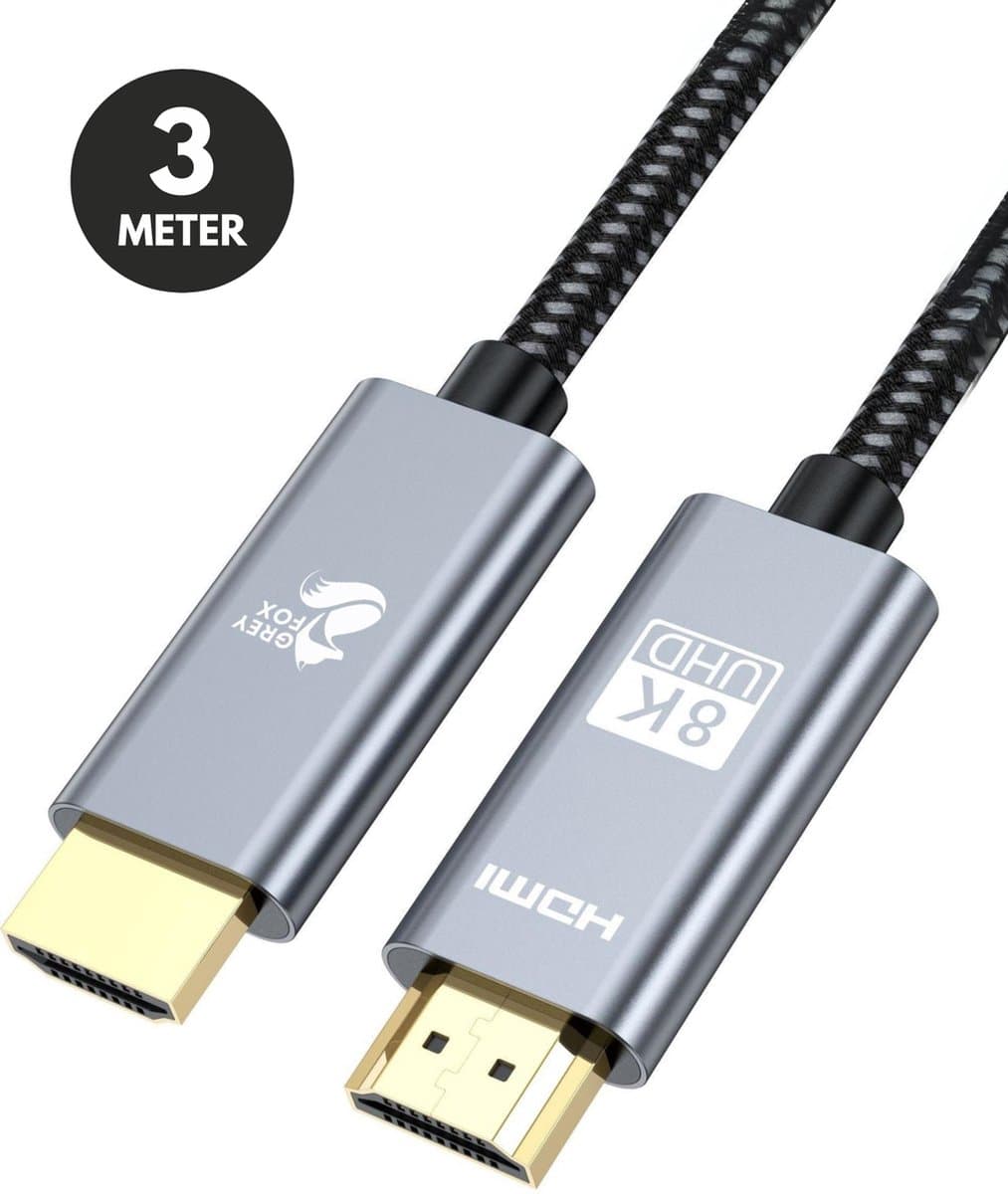 Grey Fox Dual HDMI Kabel 2.1 - Ultra HD 8K 60hz - 4K 120hz - 48Gbs - Geschikt voor Xbox Series X & PS3/4- 3 meter