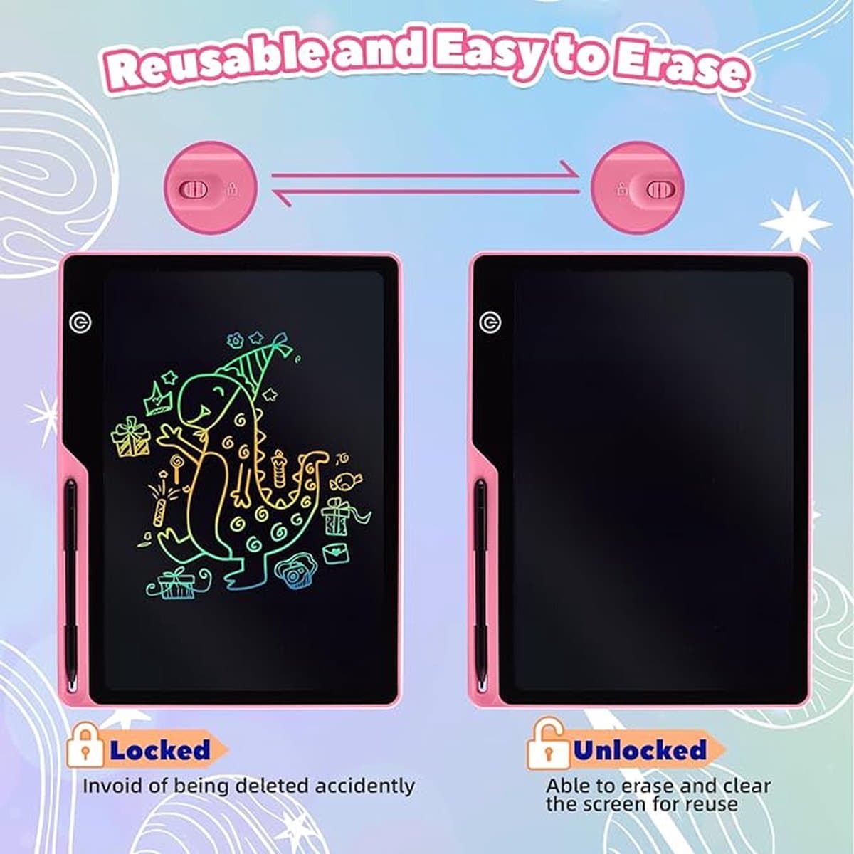 Lcd-schrijftablet voor kinderen, oplaadbaar 16 inch tekenbord Pasen cadeau, kleuterschool leren speelgoed Kerstmis verjaardag cadeau 3 4 5 6 7 jaar oud meisjes jongens (roze, 40 cm)
