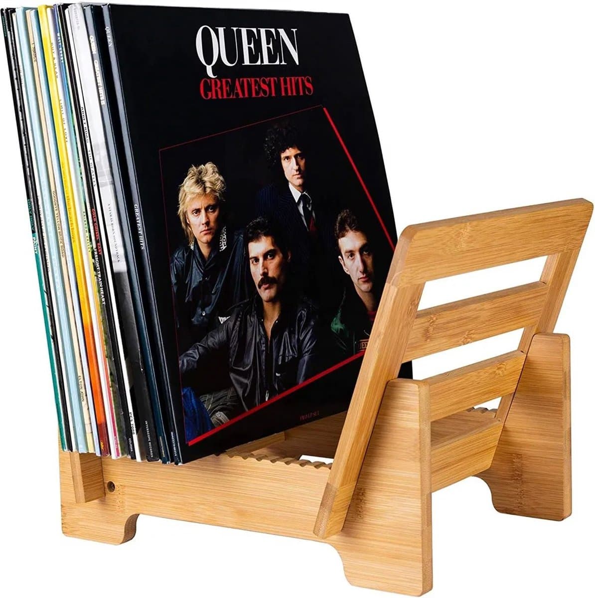 Huis-tuin online -Platenstandaard - Bamboe - 40-50 Lp Vinyl Record Opbergrek - Collectie Display - Platenhouder - Duurzaam - Ruimtebesparend