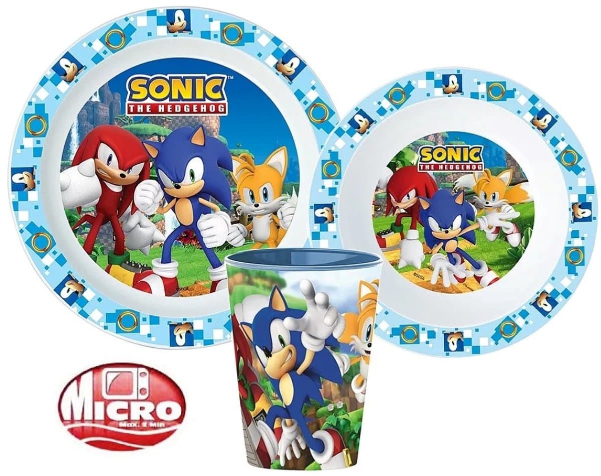 Sonic the Hedgehog 3 delig ontbijtset bord, schaal en beker 260ml