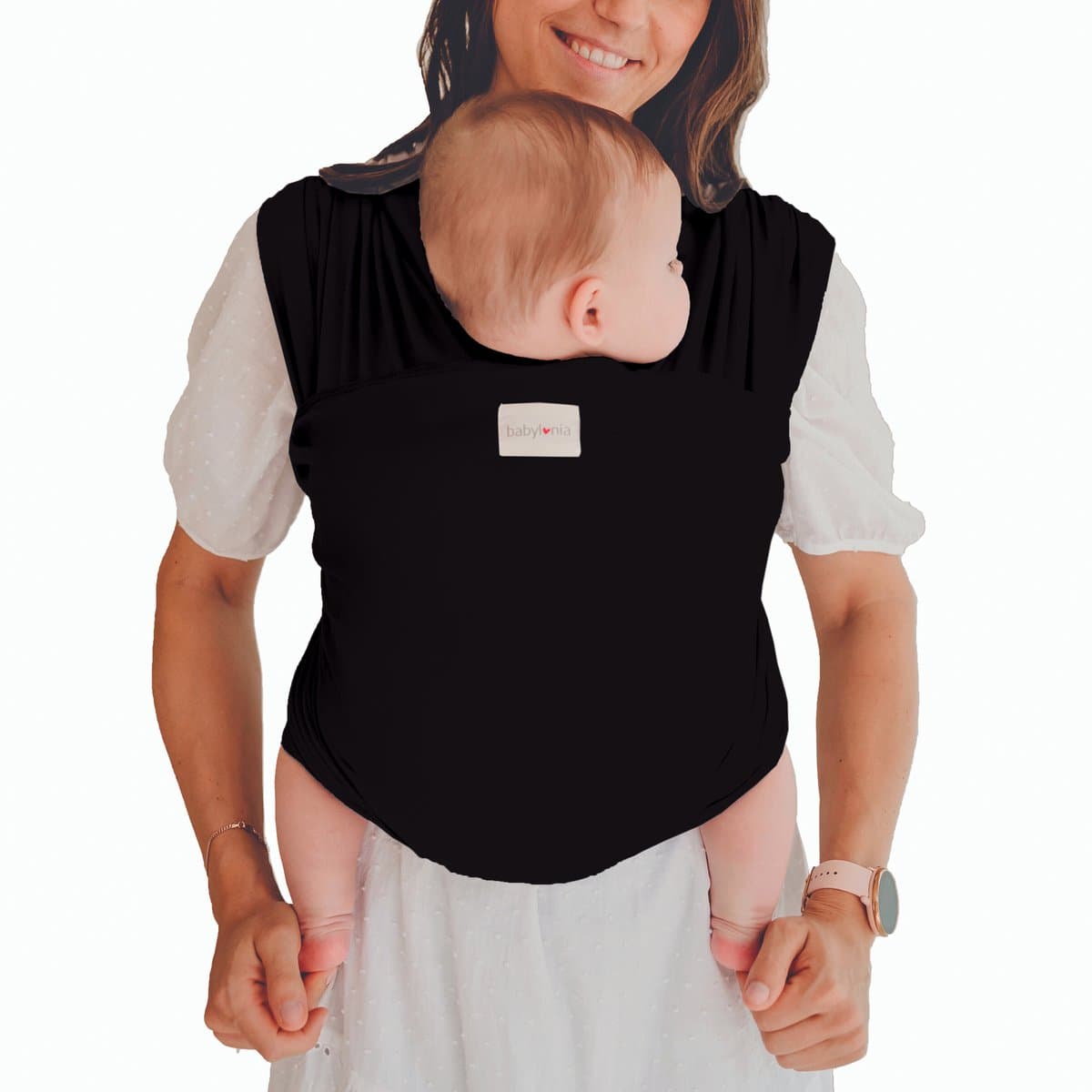 Babylonia Tricot-Slen Organic Ergonomische Draagdoek - Rekbare Baby Draagdoek voor Newborn t/m 15 kg - 100% Biologisch Katoen - Buikdragen - Zwart - Black