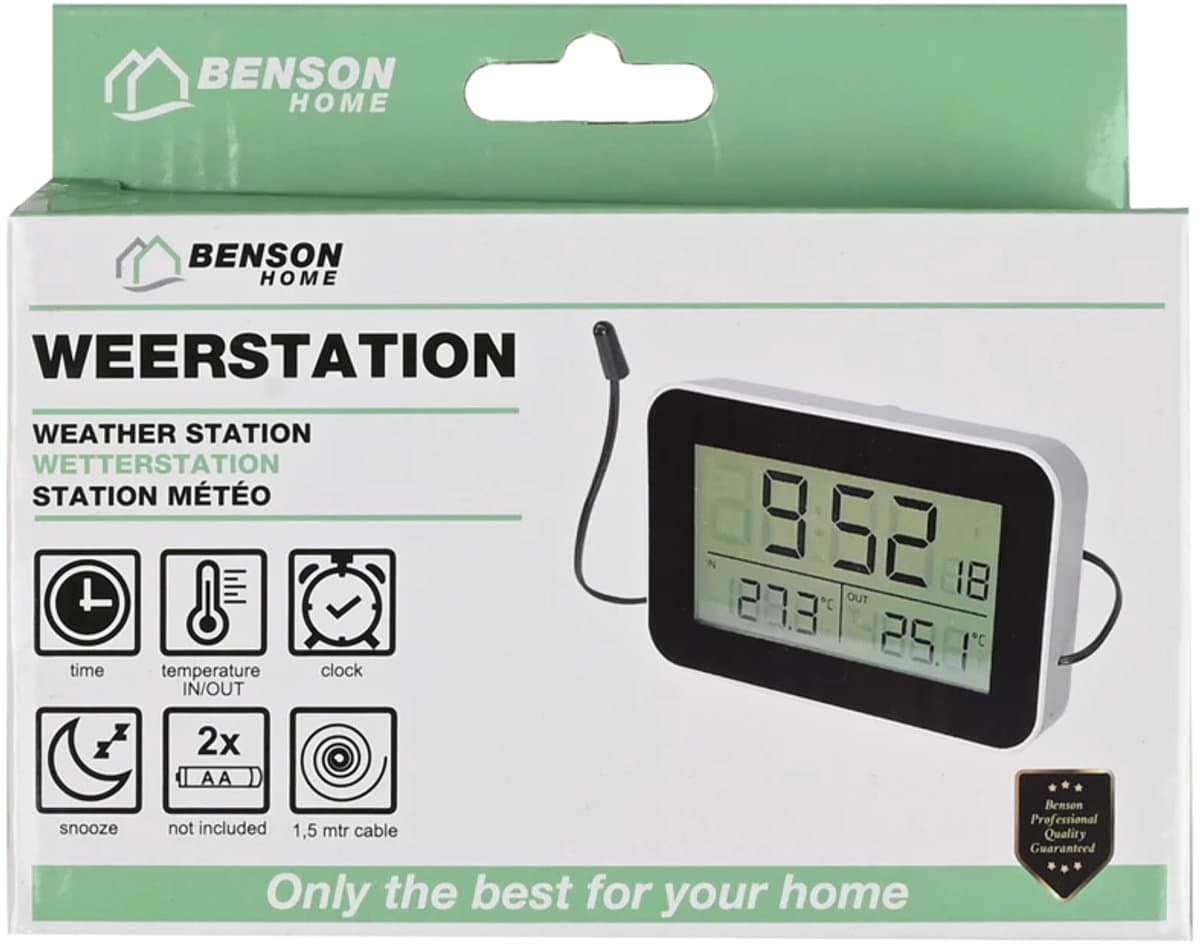 Han‑Bar® Multifunctioneel weerstation - thermometer en alarmklok - 11 x 7,3 cm - Duidelijke temperatuurweergave: Meet en toont binnen- en buitentemperaturen