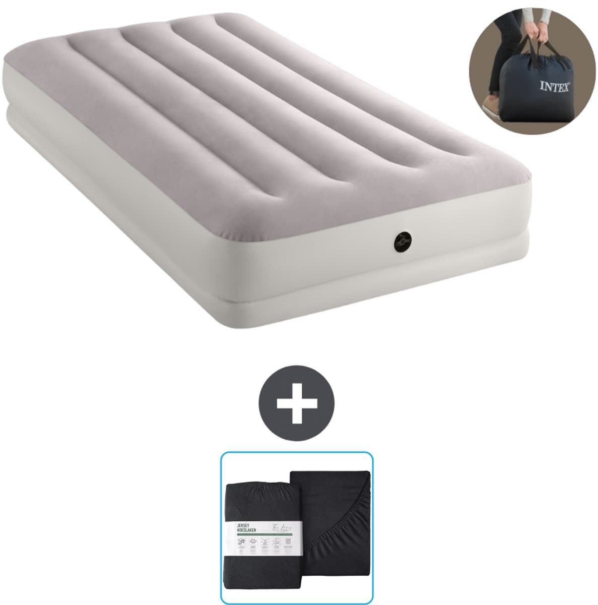 Intex Luchtbed - 1-Persoons - 99 x 191 x 30 cm - Grijs - Inclusief pomp en Hoeslaken