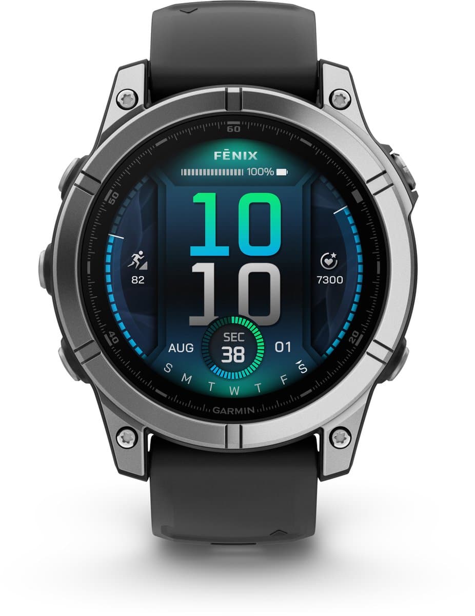 GARMIN fenix E - 47 mm, AMOLED, roestvrij staal, zwart siliconen band