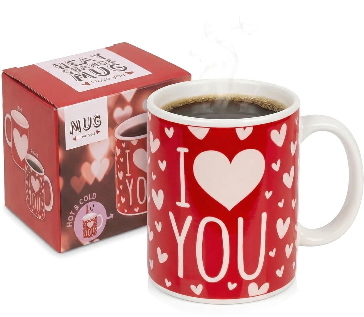 Dailygoods- Thermosbeker met hartmotief - Koffiemok - Magische Koffiemok - Cadeau-idee voor geliefden - Valentijnsdag - Romantische boodschap bij warmte