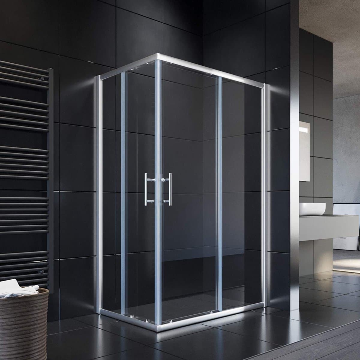 Douchecabine Hoekinstap - Douchewand Schuifdeur - Moderne Badkamer - Veiligheidsglas 5mm - 120 x 90 cm - Zilver Mat