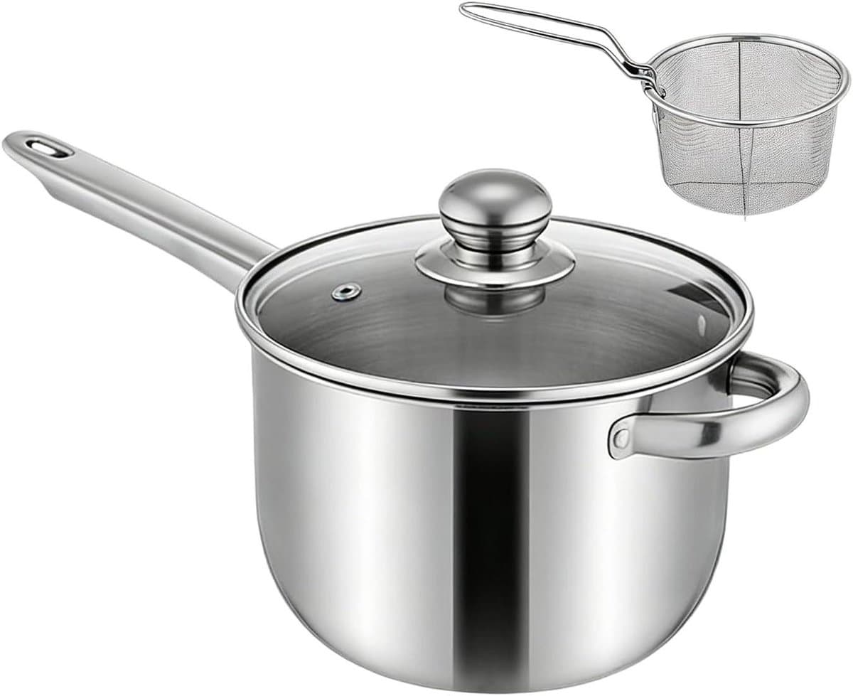 Kleine Friteuse - Kookpan Roestvrijstaal - Thuis Koken - Gelijkmatige Warmteverdeling - 15x20x15 cm - Zilver