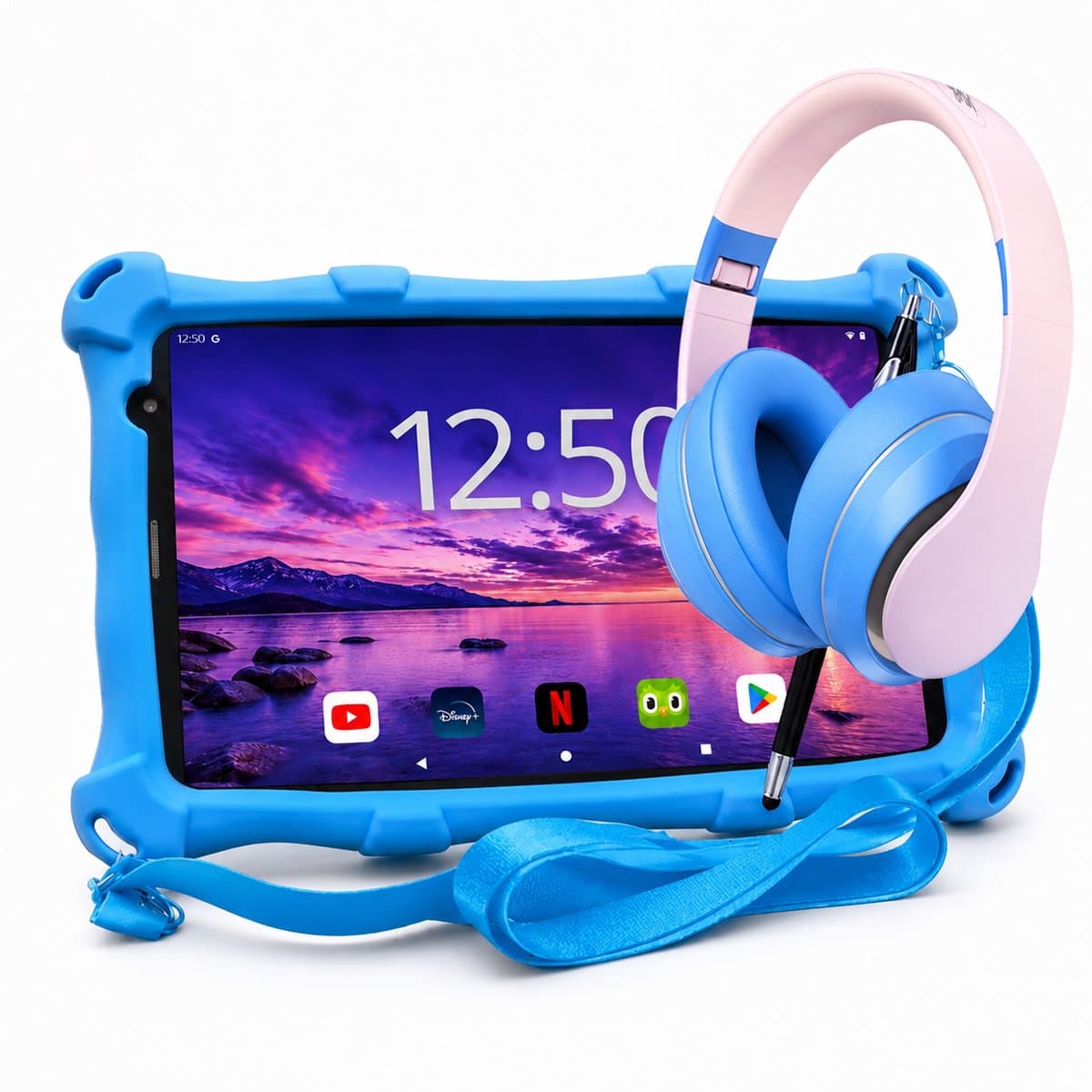AngelTech Kinderpakket PRO MAX - Kindertablet PRO MAX + Kinderkoptelefoon - Android 15 - Combipakket - Kindertablet Vanaf 3 Jaar – Kinder Tablet – Kids Tablet - Tablet voor Kinderen - Blauw