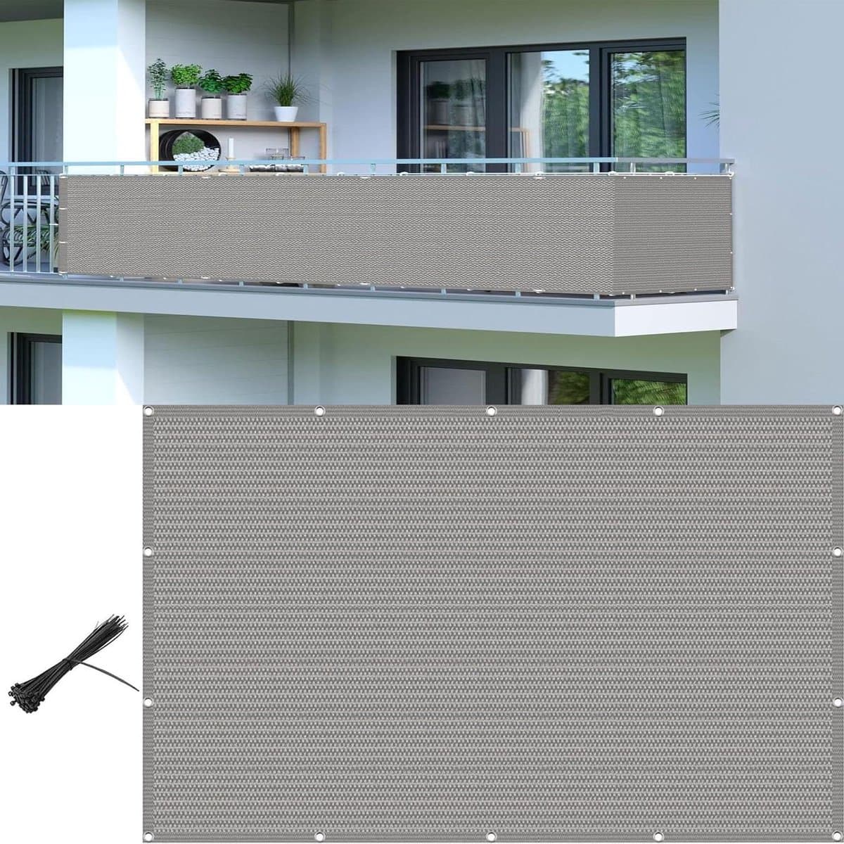 Balkon Privacy Scherm - Balkonafdekking Inkijkbescherming - Privacy Vergroten - UV-Bestendig Ademend - 120 x 390 cm - Lichtgrijs