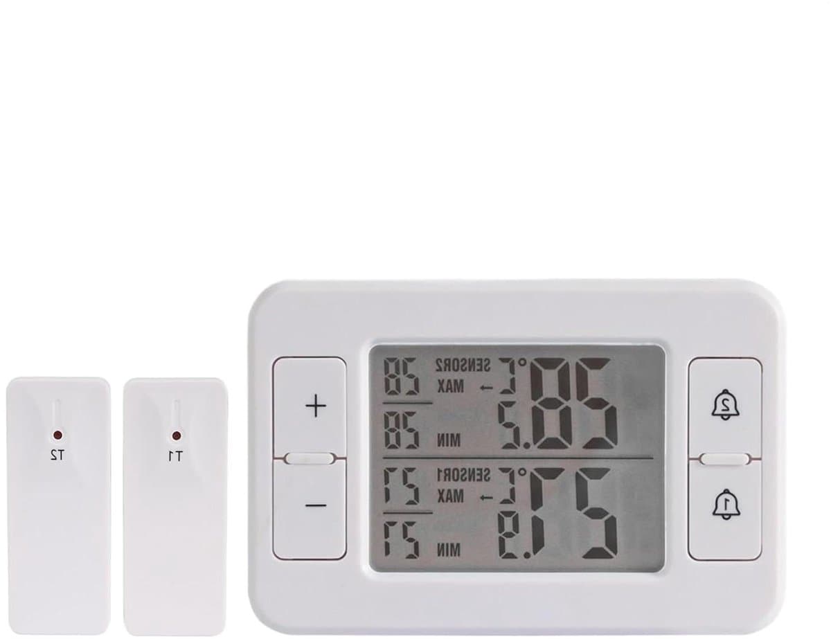 Draadloze thermometer - Temperatuurmeter - Koelkast bewaken - Dubbele sensoren - 10.8 cm - Wit