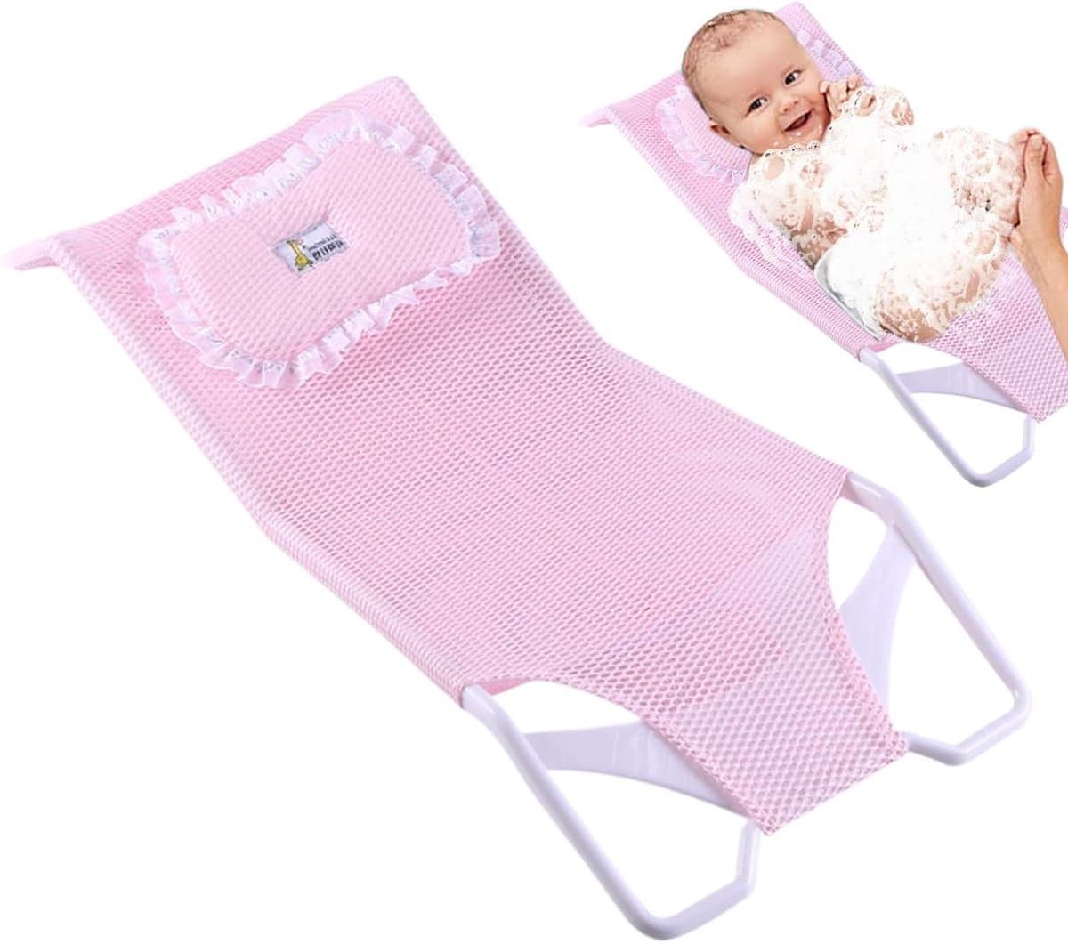 Baby Badkussen - Badrek Babybad - Veilig Baden - Ademend Mesh Design - 58x28x4.2 cm - Roze