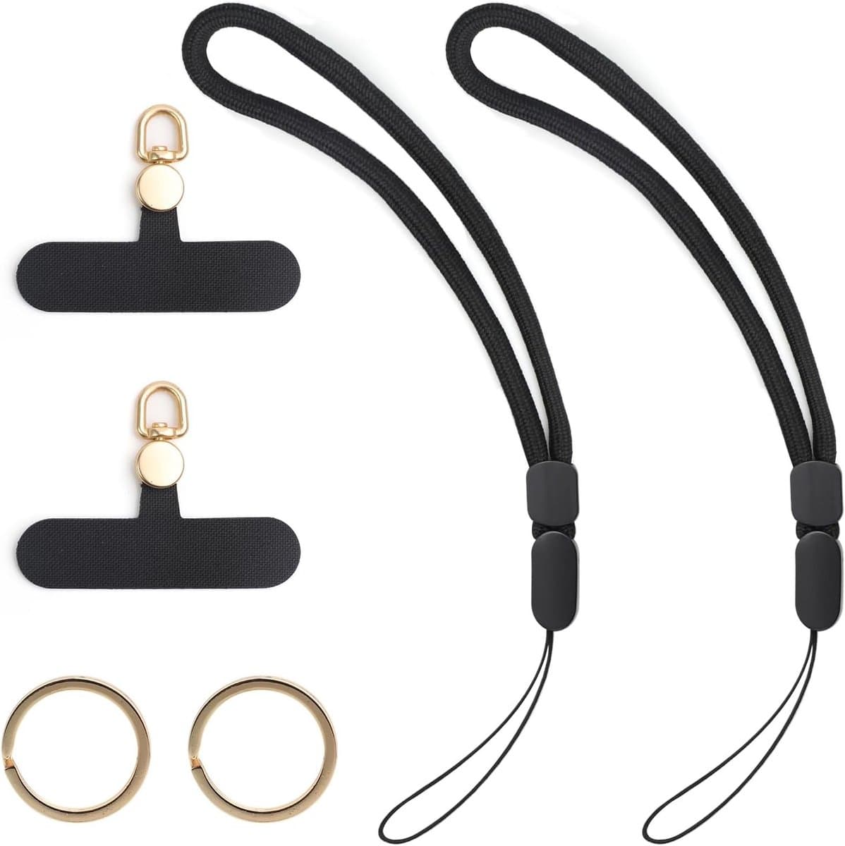 Verstelbare Polsband met Lanyard, Geschikt voor Mobiele Telefoon, USB Stick en Sleutels, Zwart, 2 Stuks