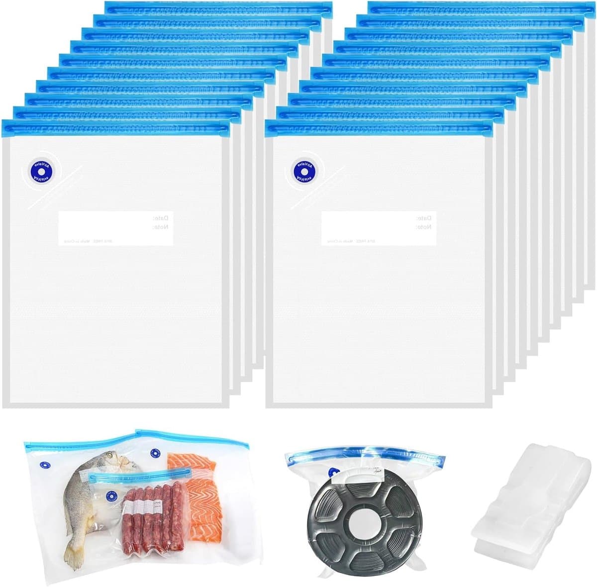 Herbruikbare Vacuümzakken 30 x 34 cm met Ventiel en Rits, 20 Stuks voor Voedselopslag, Vacuüm Koken en 3D Printer Filament - BPA-vrij, Vries- en Verwarmbaar