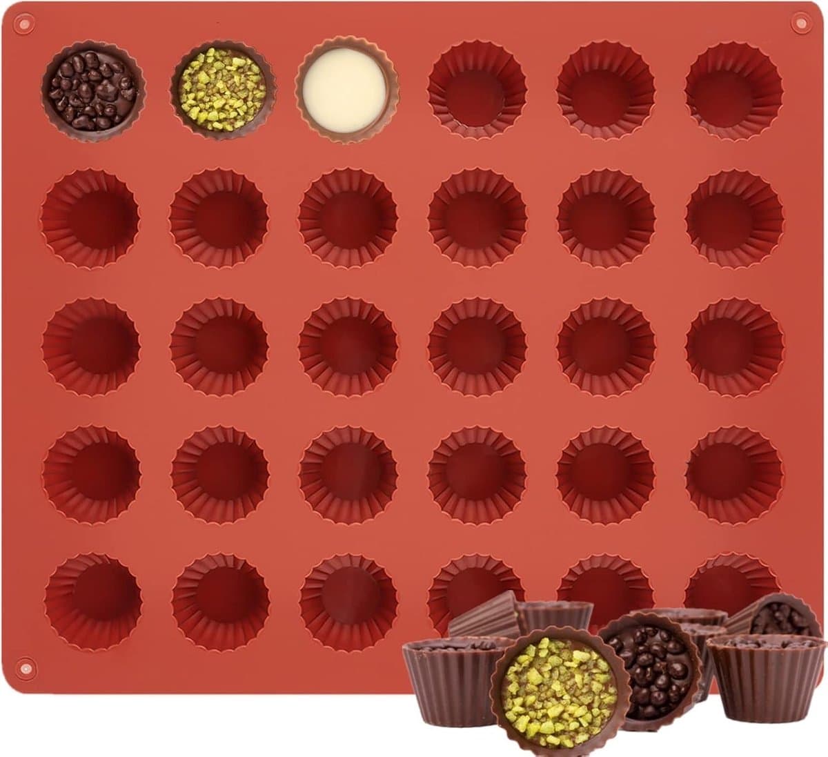 Dailygoods- Siliconen Mal 30 Vakjes - Chocolade Vorm - Snoepvormen - Antiaanbaklaag - DIY Pralinage - Flexibel en Duurzaam - Chocoladevorm