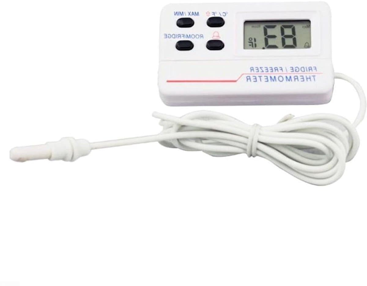 Koelkast Vriezer Thermometer - Digitale Temperatuurmeter - Voedselveiligheid Bewaken - Magnetische Bevestiging - Compact Formaat - Wit
