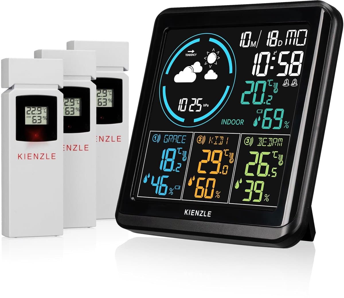 Draadloze Weerstation - Buitensensor Set - Binnenklimaat Monitoren - 4 Locaties Meten - 80m Bereik - Zwart
