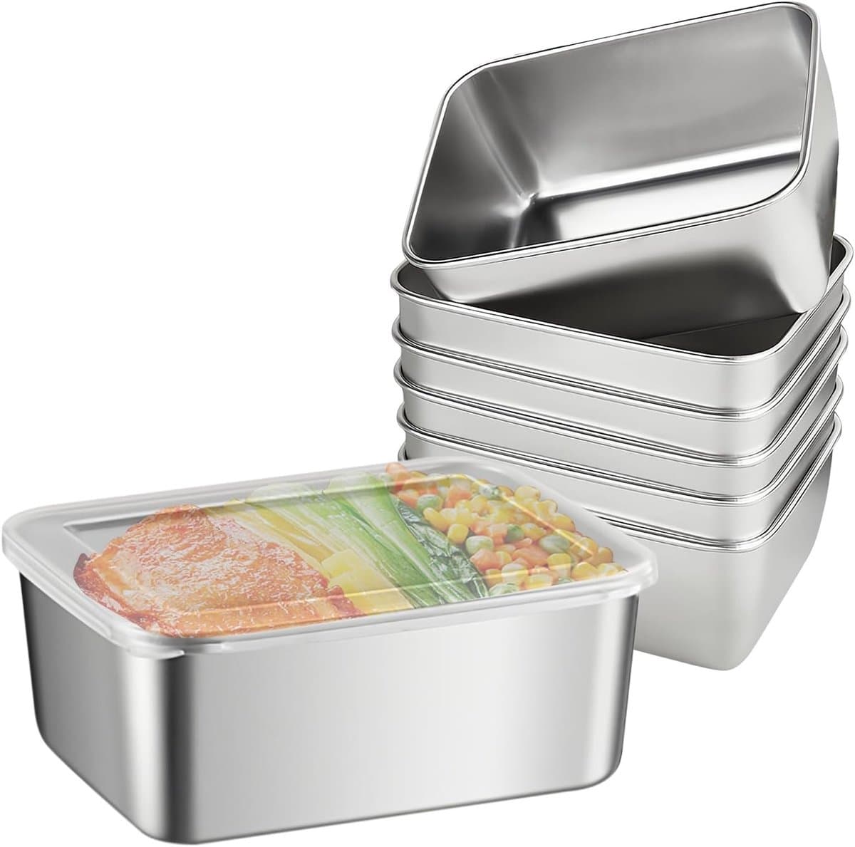 Set van 6 RVS Voedselopslagdozen met Deksel - 13×10×5cm, Luchtdichte Opbergdozen voor Koelkast, Maaltijdprep en Vershoudboxen