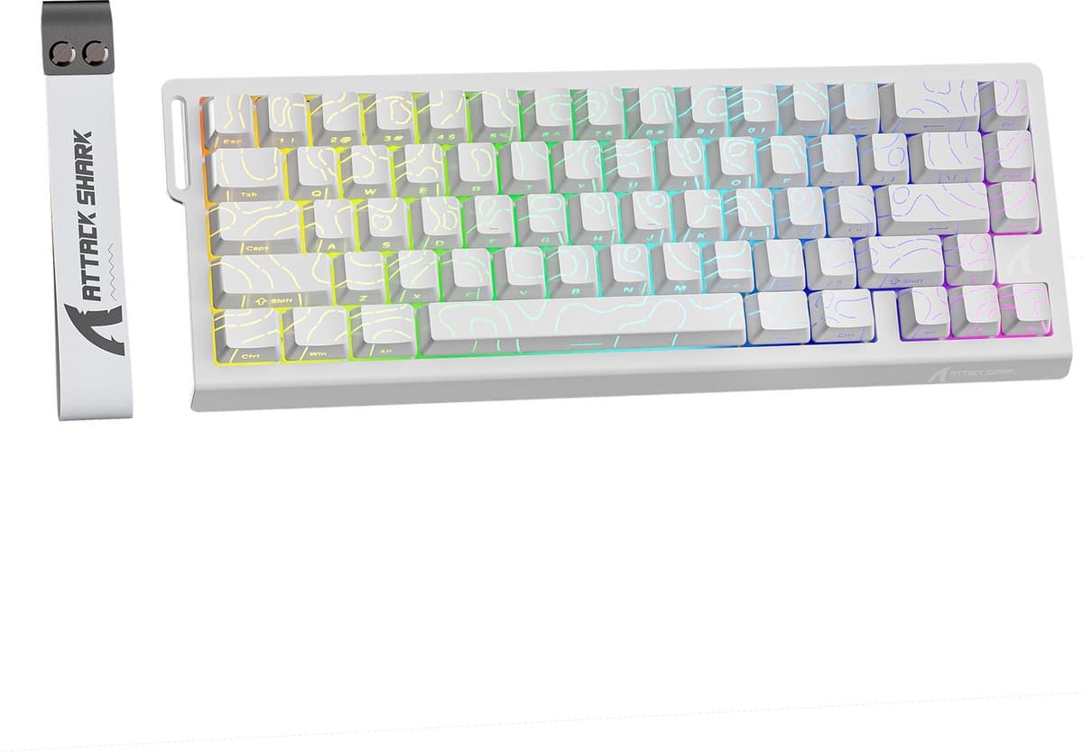 ATTACK SHARK X68HE - Magnetic Switch Wired Gaming Toetsenbord - 66keys - RGB - Side Printed PBT Keycaps - Decorative Lanyard - 8Khz - 0.01mmRT - 0.125ms - White Contour Line