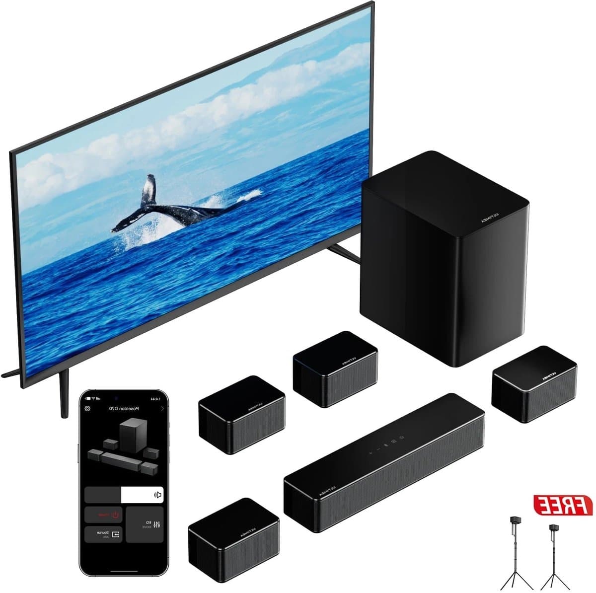 Soundbar – Home Cinema Speaker – Surround Geluidssysteem – Wireless Subwoofer – Bluetooth Soundbar – 7.1 Kanaals Surround – 410W Krachtige Output