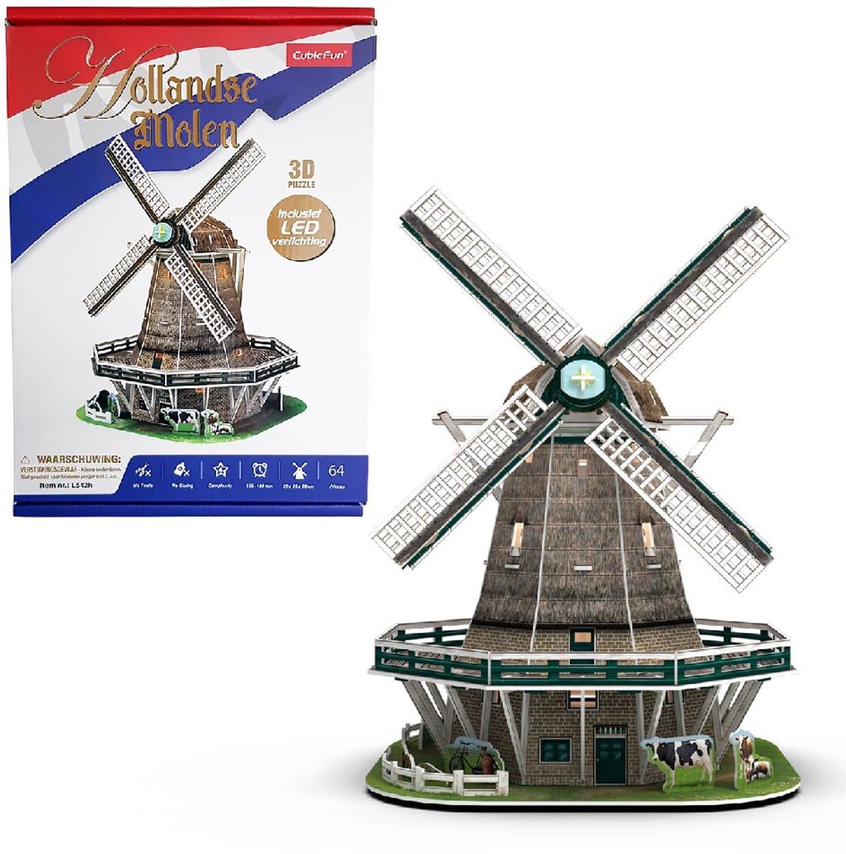 CUBIC FUN 3D Puzzel Windmolen met LED-verlichting - 55 stuks, Kunststof