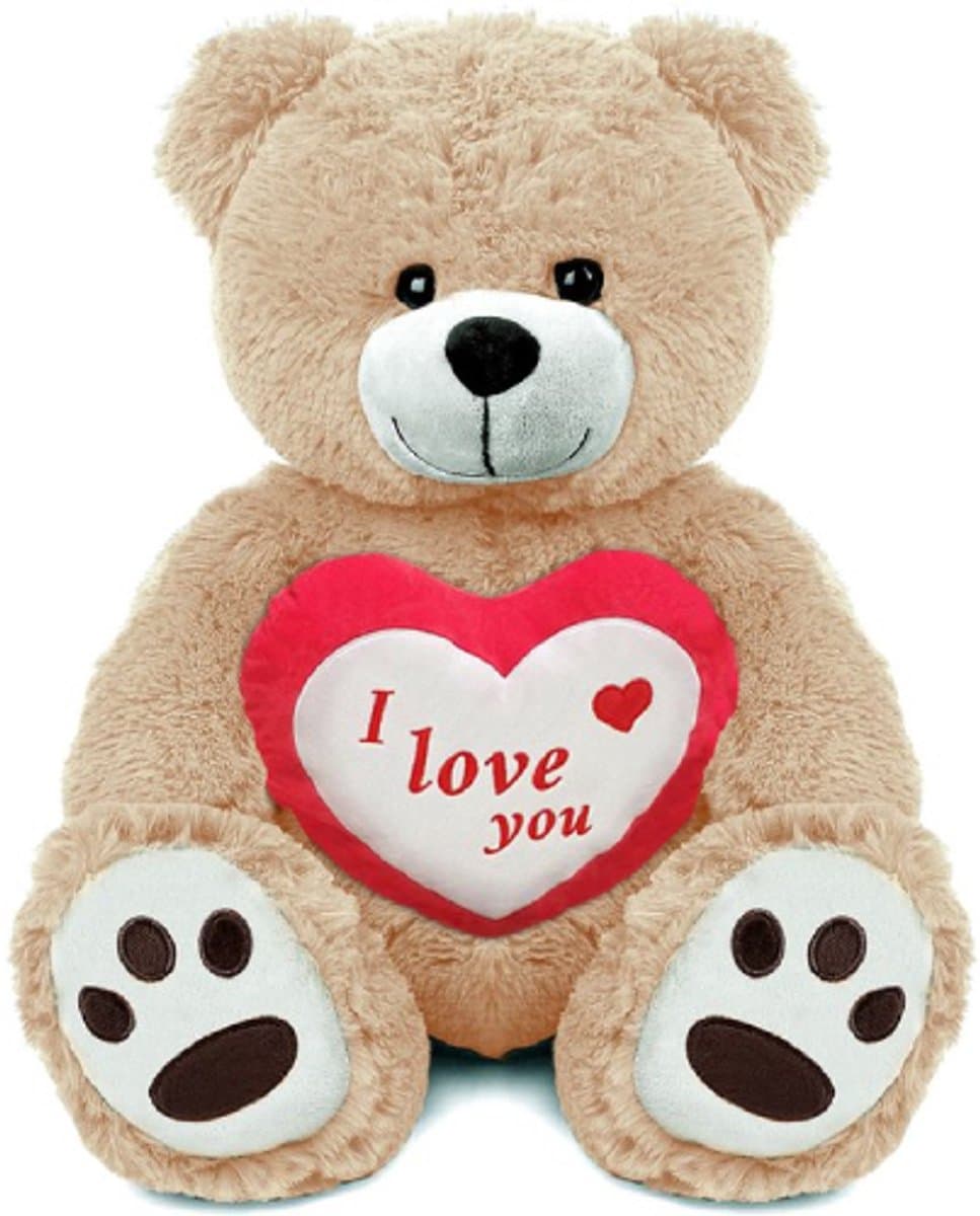 Teddybeer XXL 100 cm – Valentijnsdag  cadeau 2021 – Witte knuffelbeer groot met hart