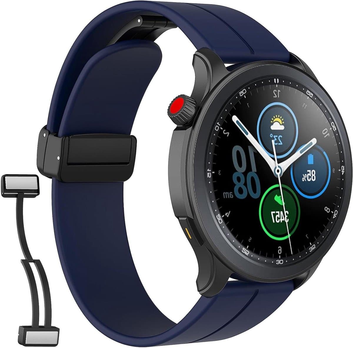 Siliconen sportarmband voor smartwatches 45 mm / 46 mm, nachtblauw met magneetsluiting
