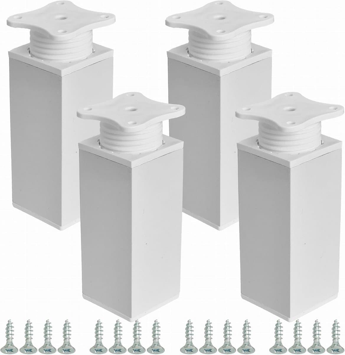 Set van 4 Verstelbare Meubelpoten 150mm in Glanzend Wit voor Kast, Bank of Stoel
