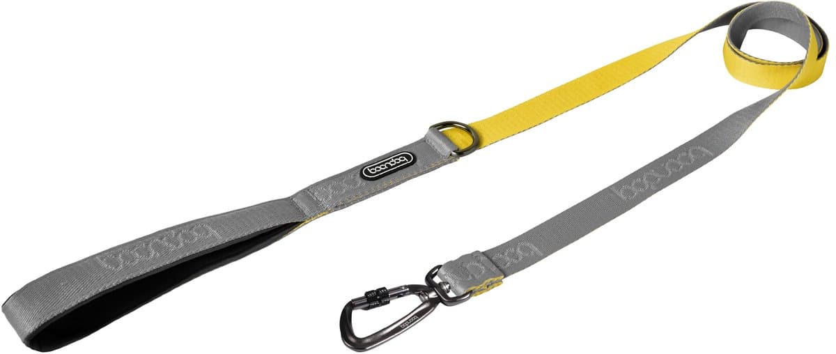 Boondog Hondenriem 1.4m - Sterke Nylon Riem - Comfortabele Grip - Lichtgewicht Karabijnhaak - Voor Dagelijks Gebruik - Gray/Lemon - Maat S