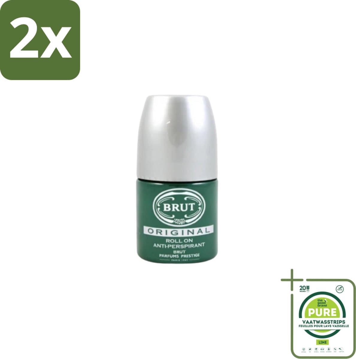 Brut – Deodorant Roll-On – Original – Glas – 50 ml - Voordeelverpakking - 2 stuks - Deodorant voor mannen - Zweetgeur bestrijding
