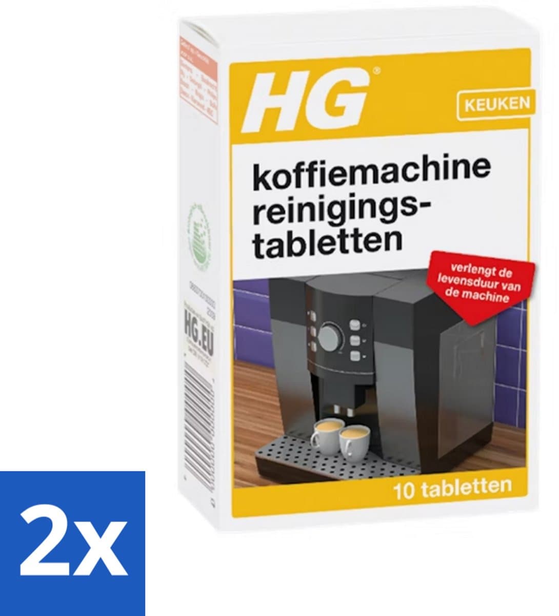 2 x HG - Keuken - Koffiemachine Reinigingstabletten - 10 Tabletten - Koffiemachine Reiniging - Koffiemachine Ontkalken - Koffievet Verwijderen - Koffiemachine Onderhoud - Koffiemachine Schoonmaken