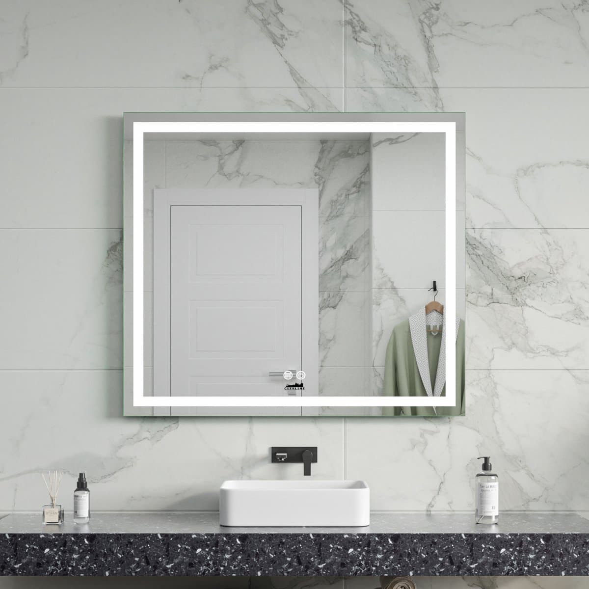 Cityline Badkamer Spiegel met verlichting en Verwarming - "Ottana" - 80 x 90 cm - LED & Anti-condens - Instelbare lichtkleur - dimbaar - voorzien van touchknoppen