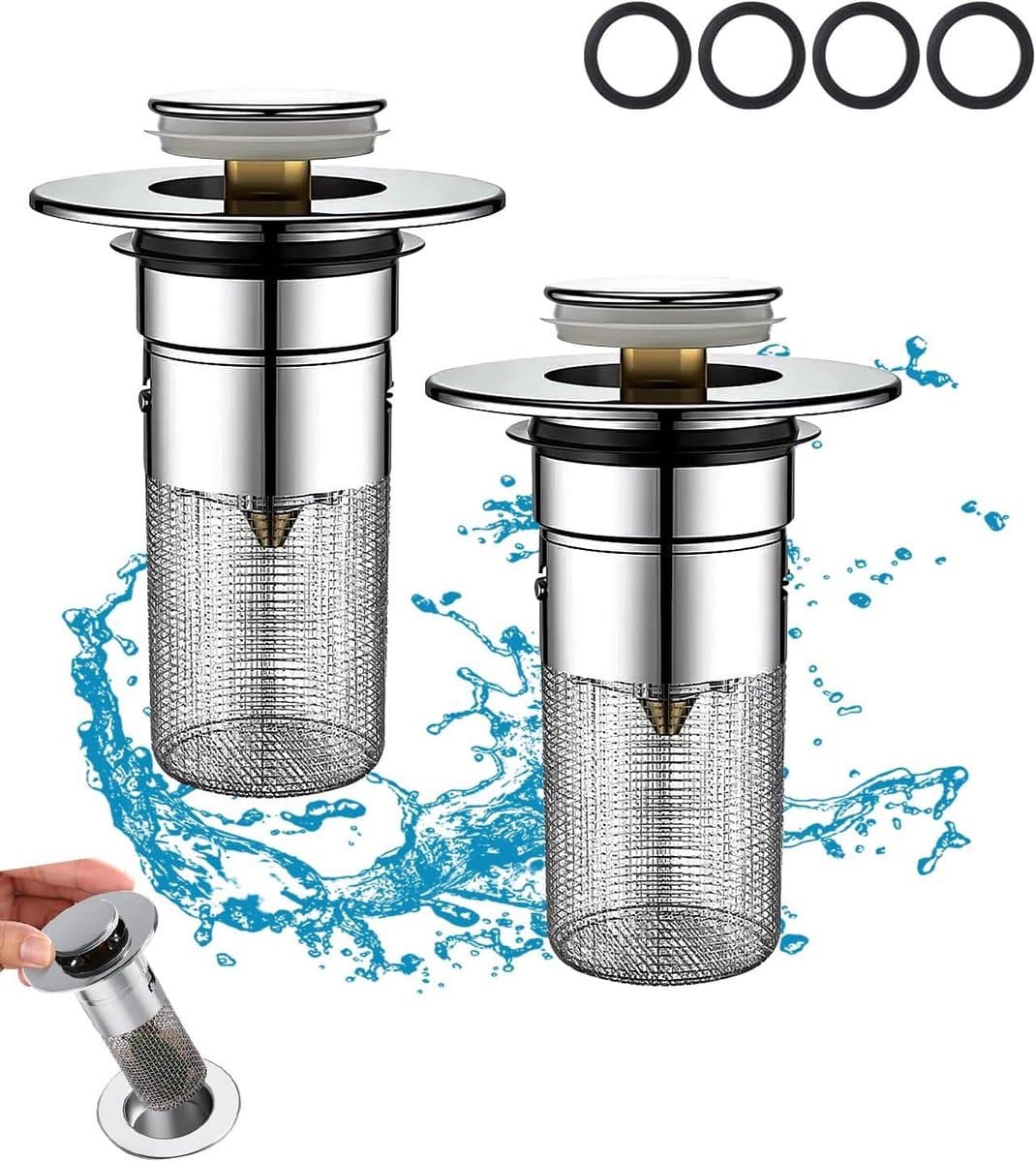 Pop-up afvoer - Gootsteenstop - Chrome Afvoerverstopping Met Zeef - 1 Stuks - Voor Keuken En Badkamer