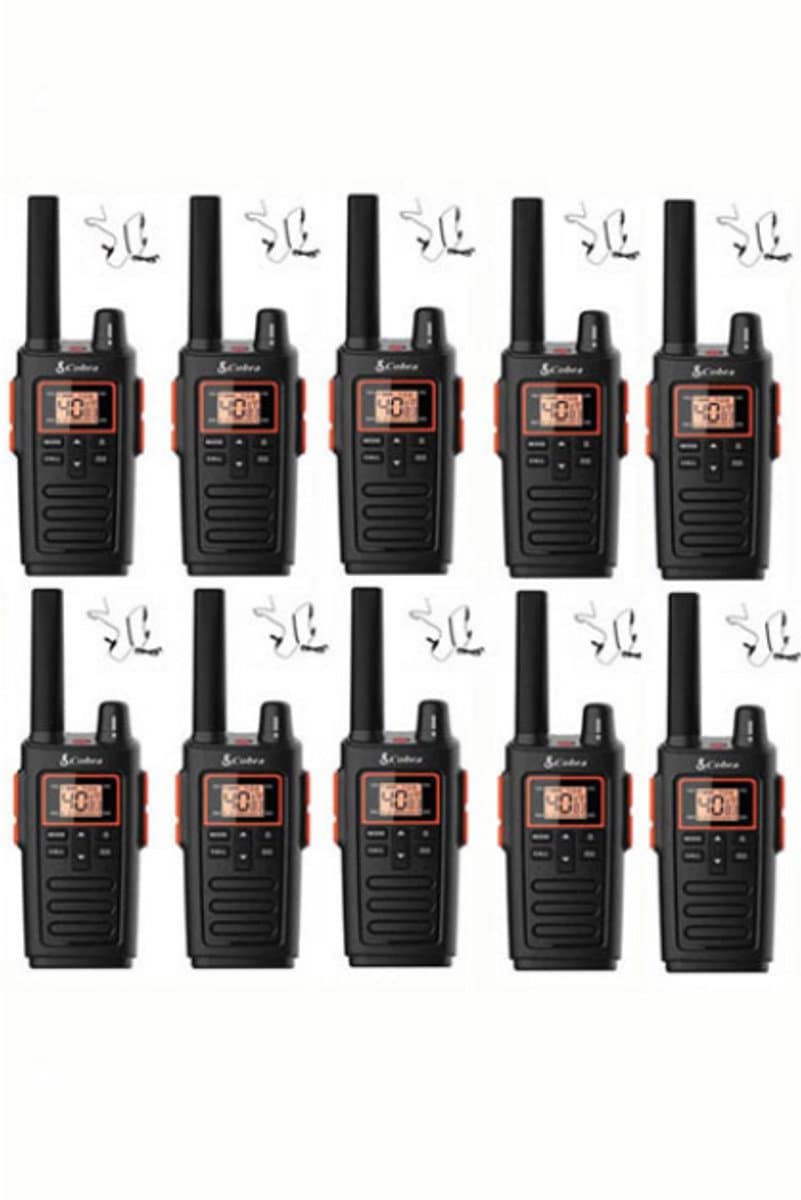 Set van 10 Cobra RX380 PMR446 portofoons IPX2 met beveiliging oortje