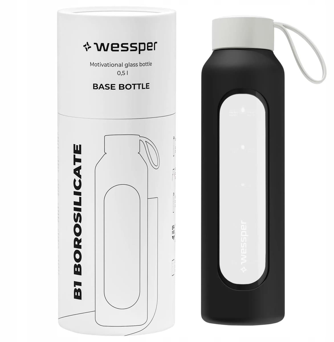 Glazen Motivatiefles 500ml – Duurzame Waterfles in Zwart