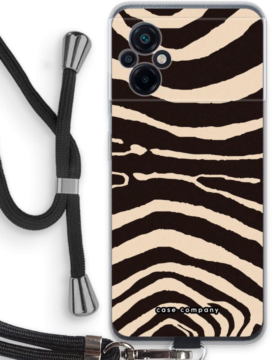 Case Company® - Hoesje met koord geschikt voor Xiaomi Poco M5 hoesje met Koord - Arizona Zebra - Telefoonhoesje met Zwart Koord - Bescherming aan alle Kanten en Over de Schermrand