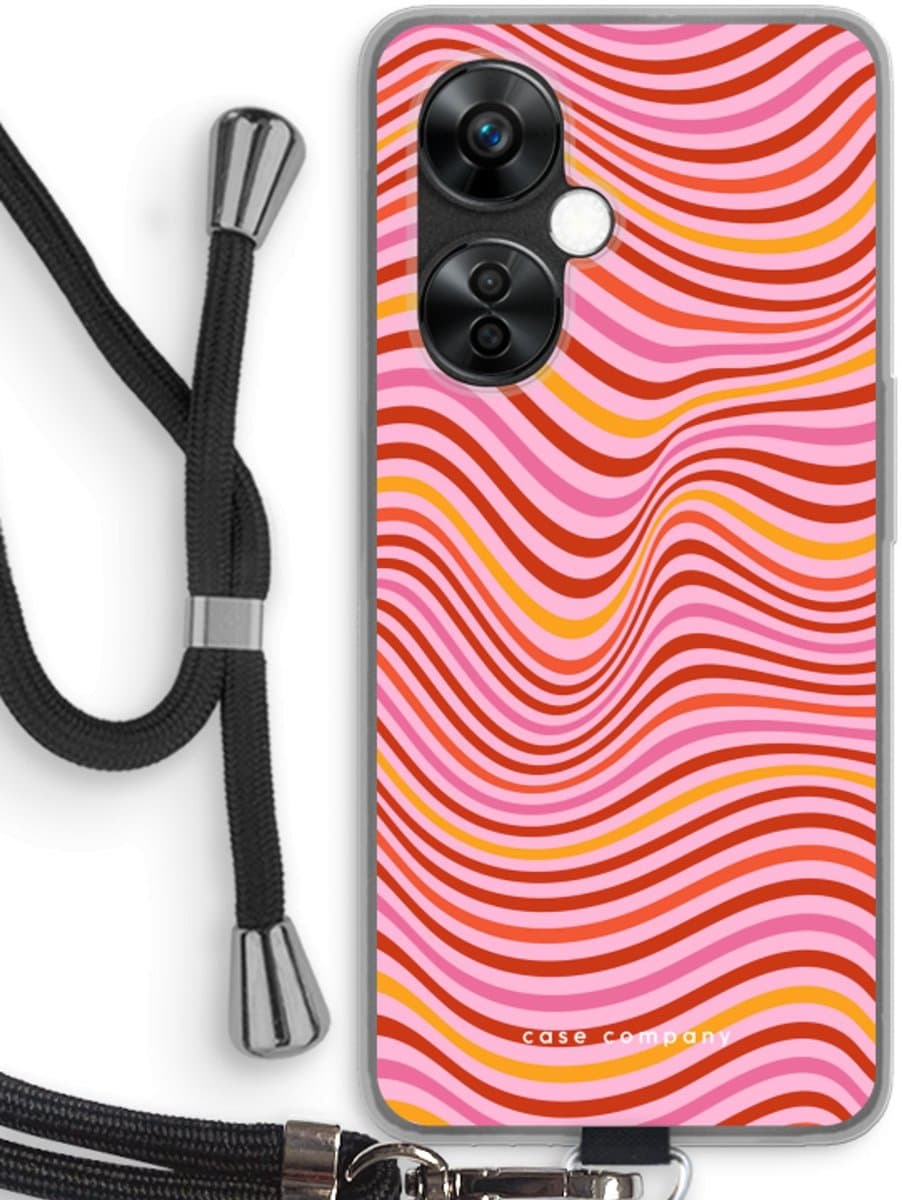 Case Company® - Hoesje met koord geschikt voor OnePlus Nord CE 3 Lite hoesje met Koord - Pink Wave - Telefoonhoesje met Zwart Koord - Bescherming aan alle Kanten en Over de Schermrand