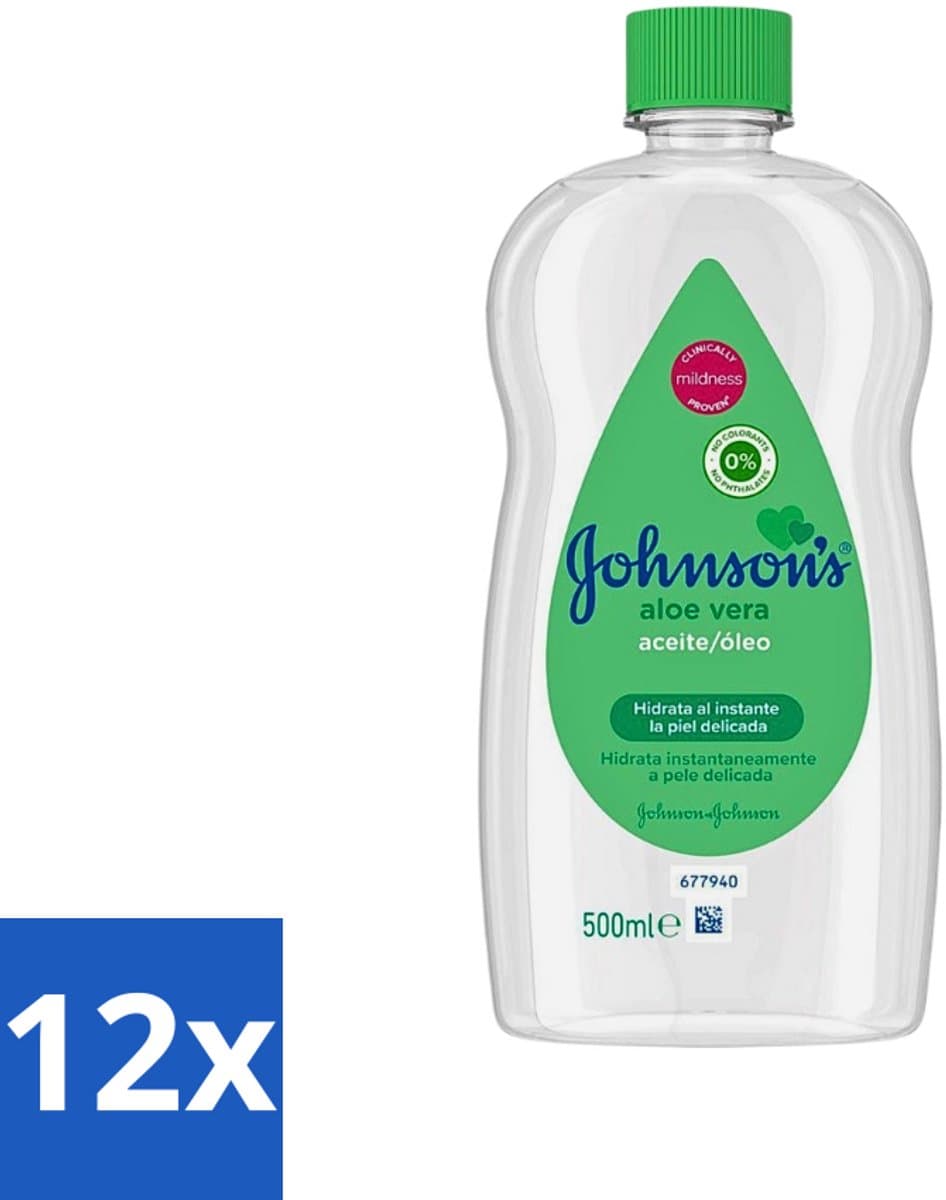12 x Johnson's - Baby Olie - Aloe Vera - Hydrateerd Gevoelige Huid - 500 ml - Babyolie - Aloe Vera - Melkkorst Verwijderen - Gevoelige Huid - Hydraterende Olie