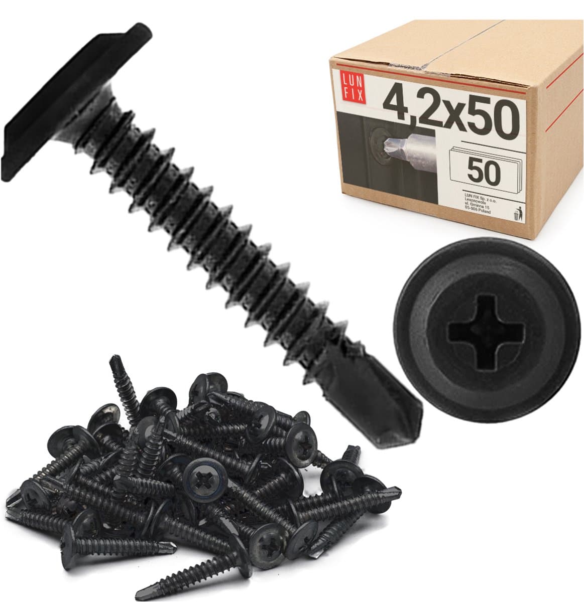 LUN FIX - Boorschroeven 4,2x50 mm - 50-pack - gefosfateerd staal - PH kruiskop - gipsplaten, metalen profielen, gips, hout