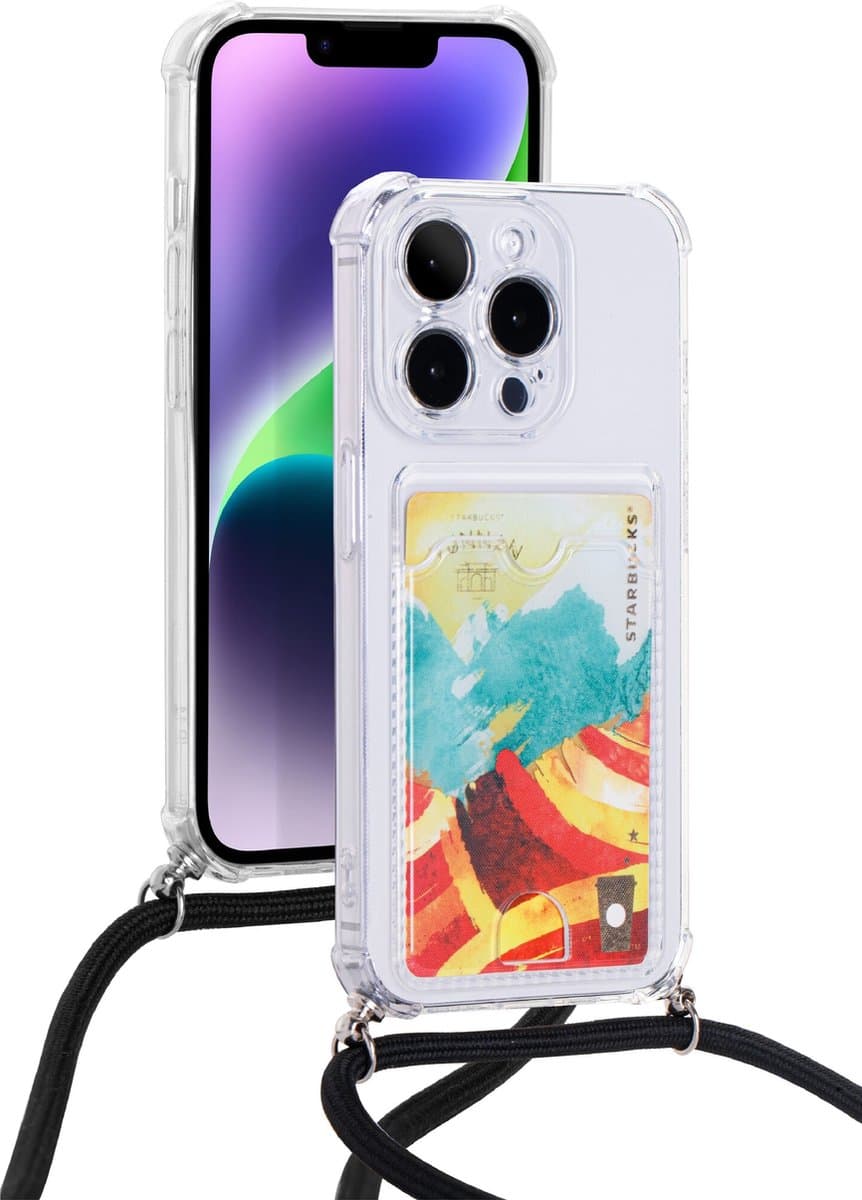 Hoesje geschikt voor iPhone 14 Pro Max Koord Hoesje Met Pashouder Koord Zwart - oTronica