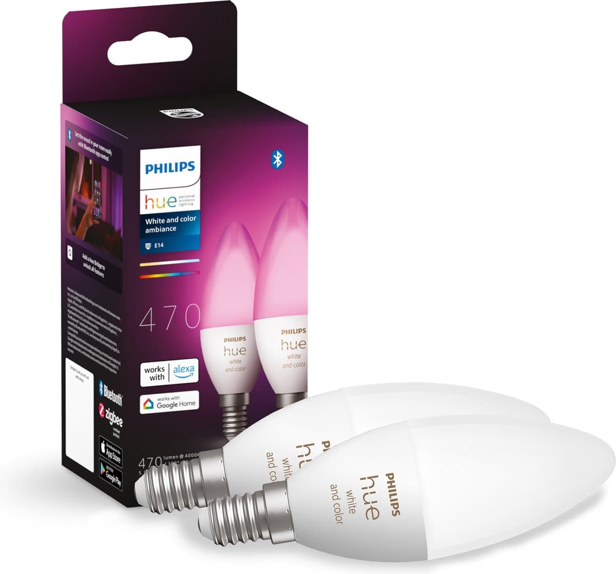 Philips Hue Kaarslamp White and Color E14 Duo pack