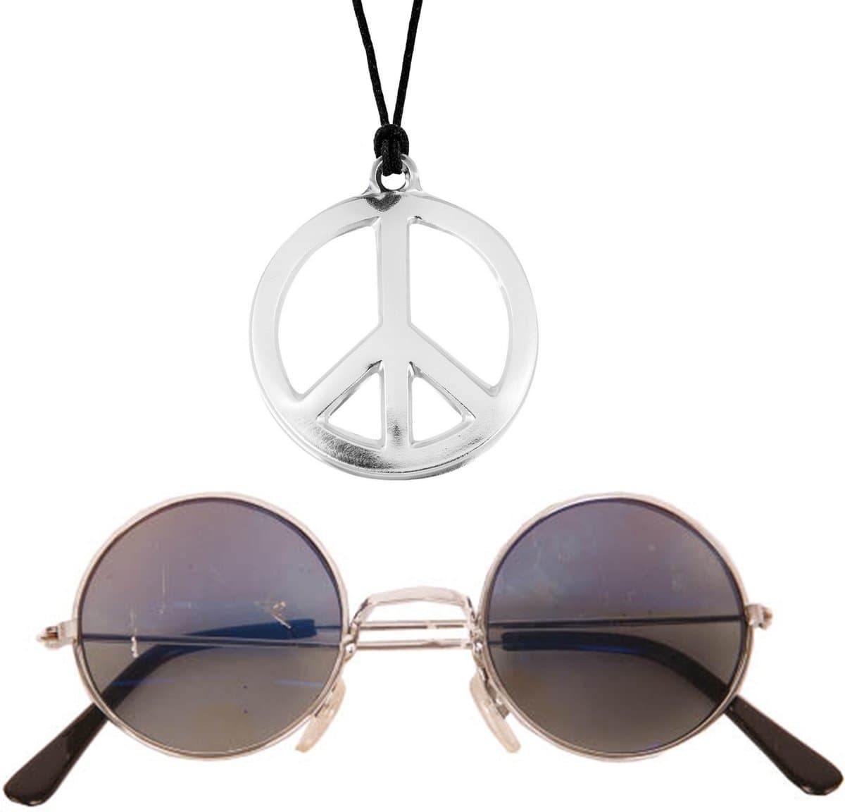 Hippie Flower Power sieraden set peace-sign ketting met groovy bril