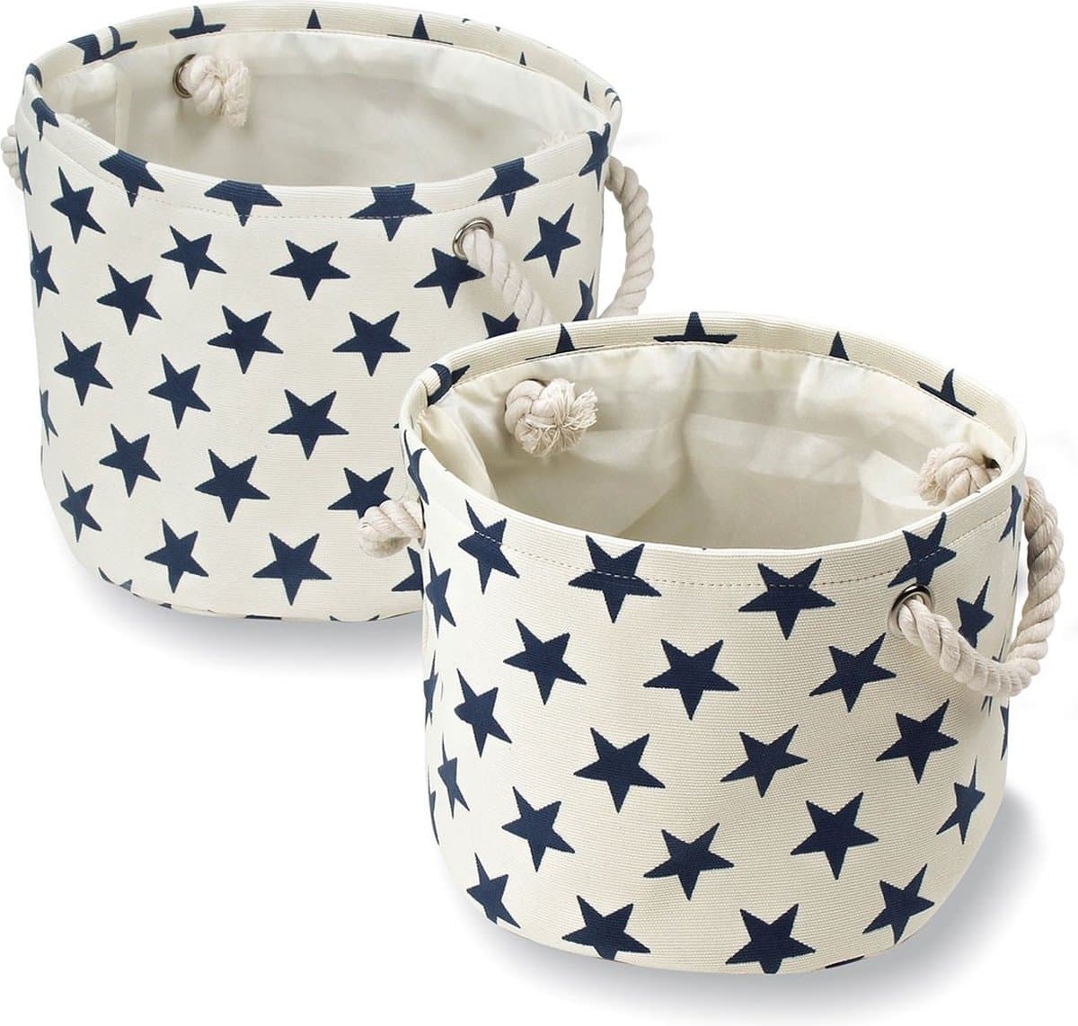 CALICOSY - Set van 2 canvas manden met een sterpatroon 23x20cm en 28x24cm