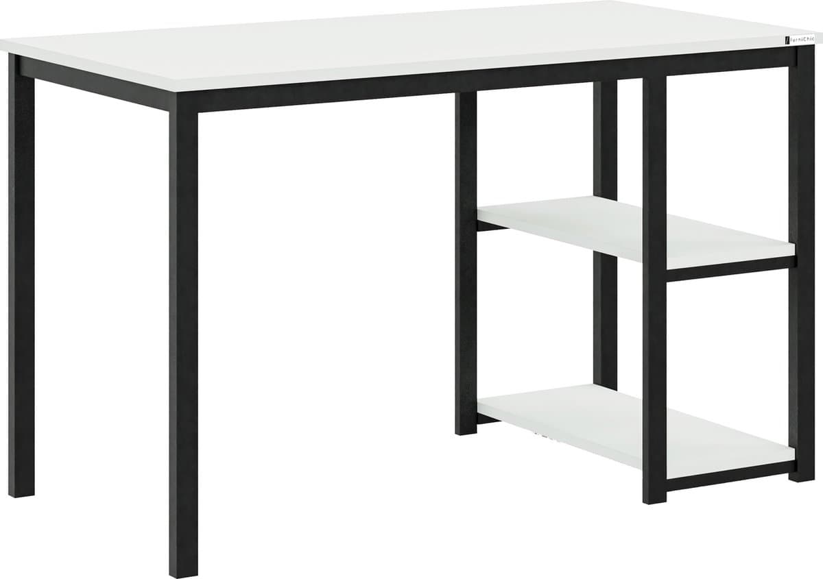 FurniChic-Computertafel -PC Tafel -Bureautafel met 2 Legplanken-E1 Certified- Stalen Frame-Wit-Thuis & Kantoor-120x60x73 cm