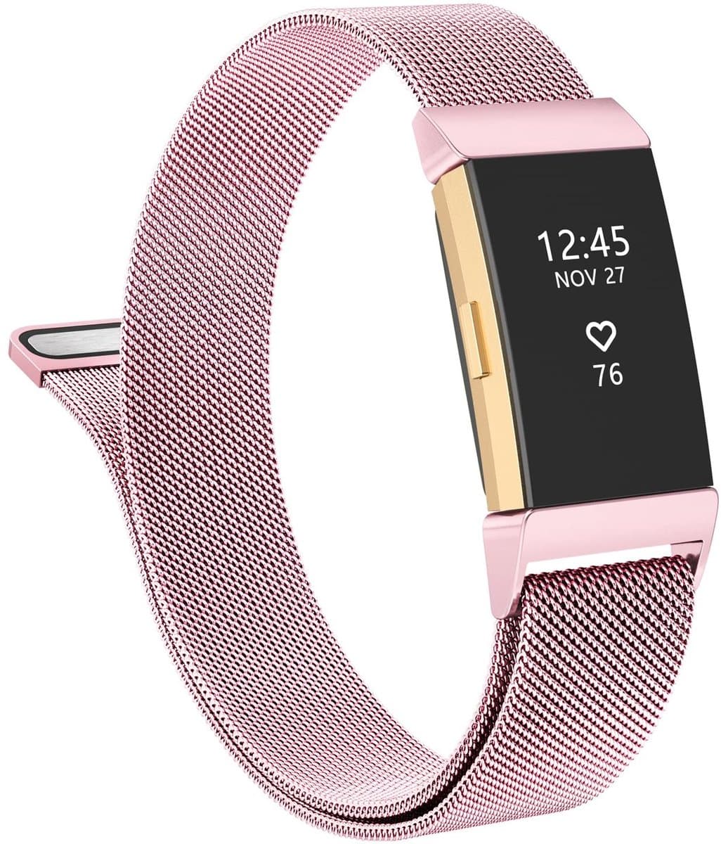 Metalen mesh armband voor Fitbit Charge 2 - Roze vervangarmband